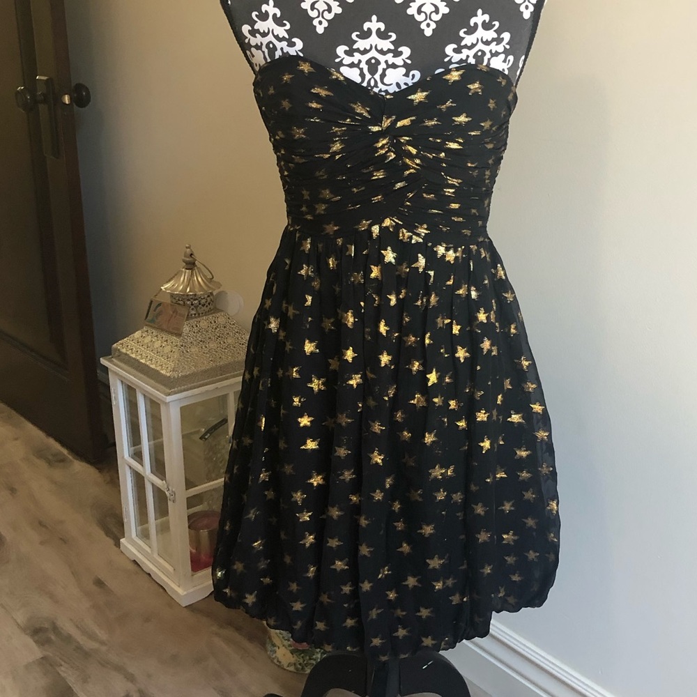 ❤️SHOSHANNA❤️SILK BUSTIER GOLD STARS BLACK DRESS 2